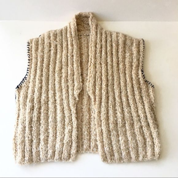 Hand Knit Boxy Sweater Vest, Blanket Stitched Trim - Picture 6 of 7